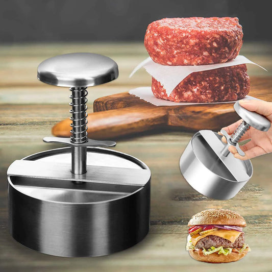 Stainless Steel Hamburger Patty Maker: Adjustable Thickness, Non-Stick, Manual Beef BBQ Tool